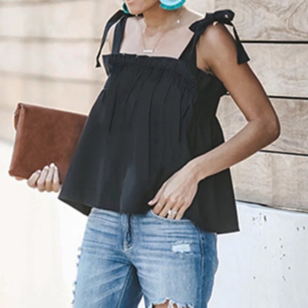 Smock Bodice Shoulder Tie Top